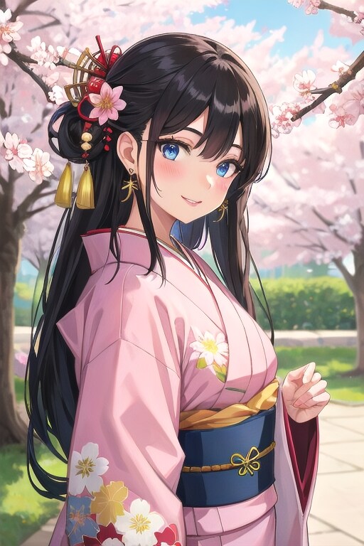 和装女子　花見