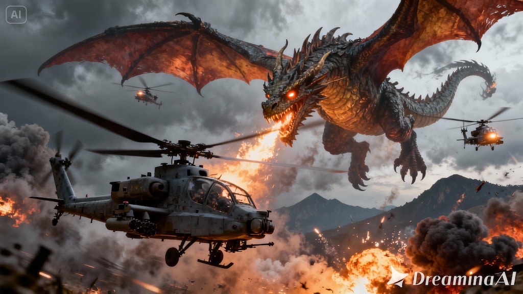 Attack Helicopter vs Dragon