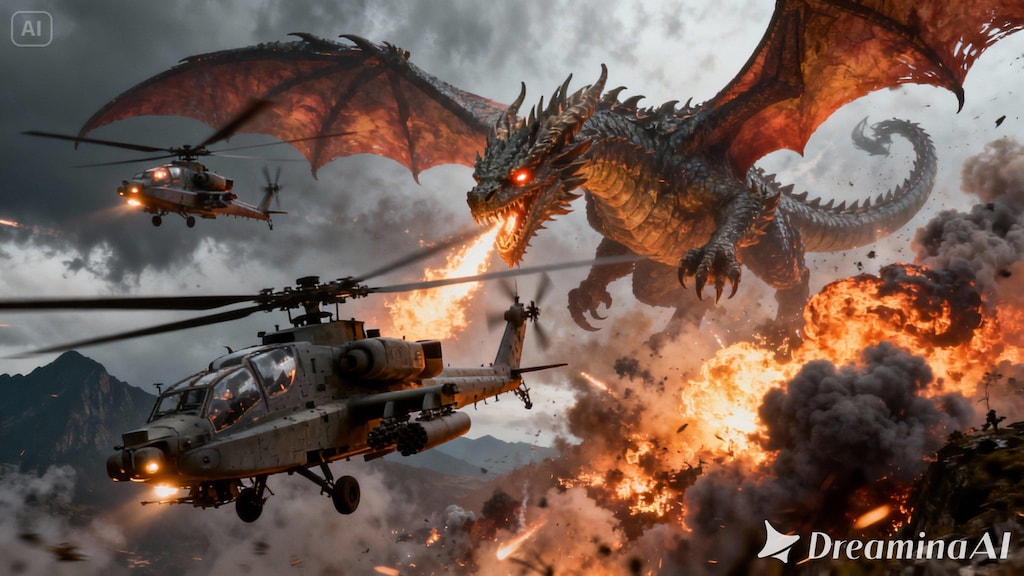 Attack Helicopter vs Dragon