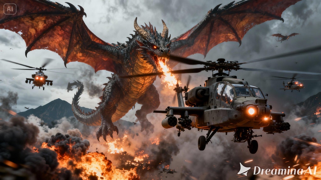 Attack Helicopter vs Dragon