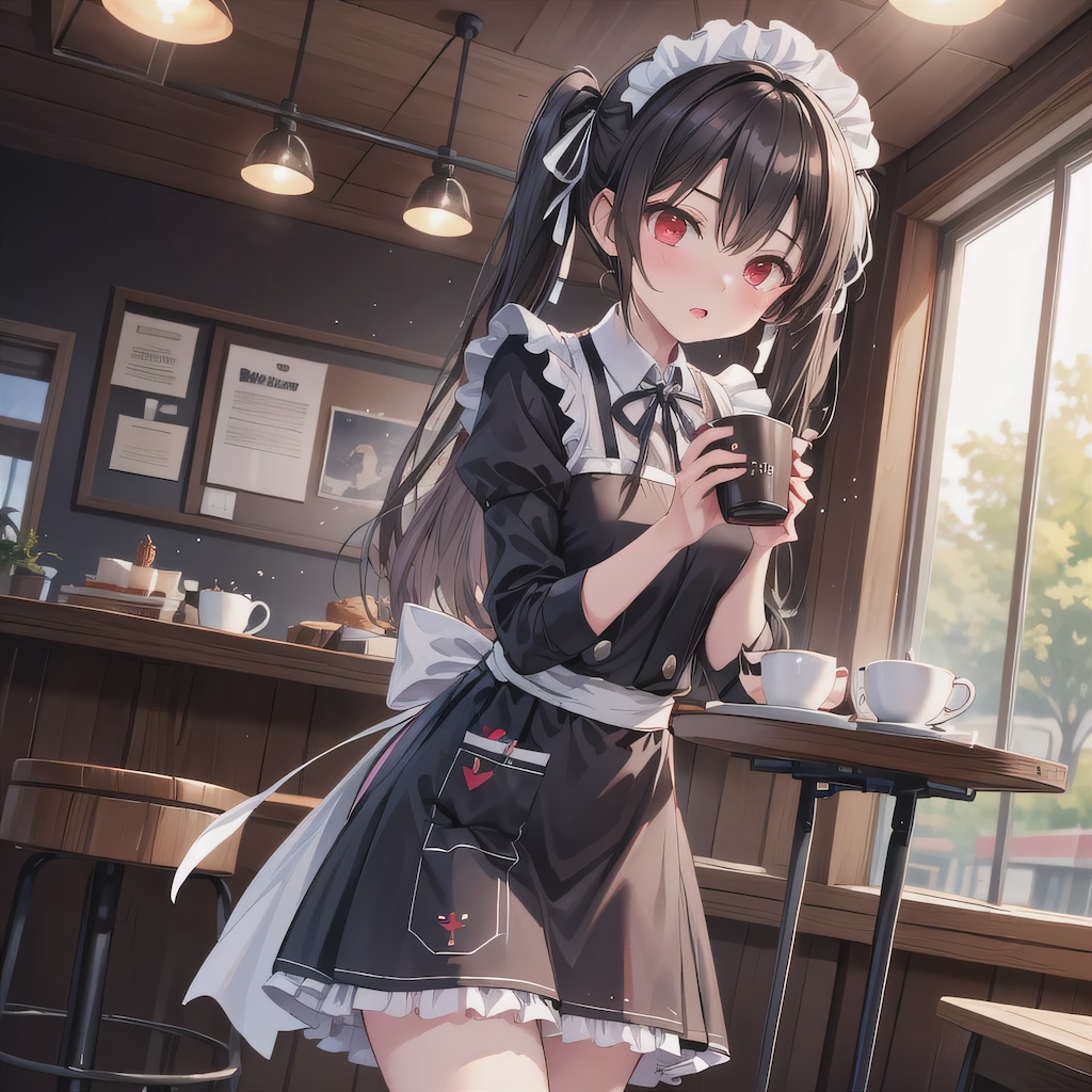 黒髪ツインテでカフェの少女４