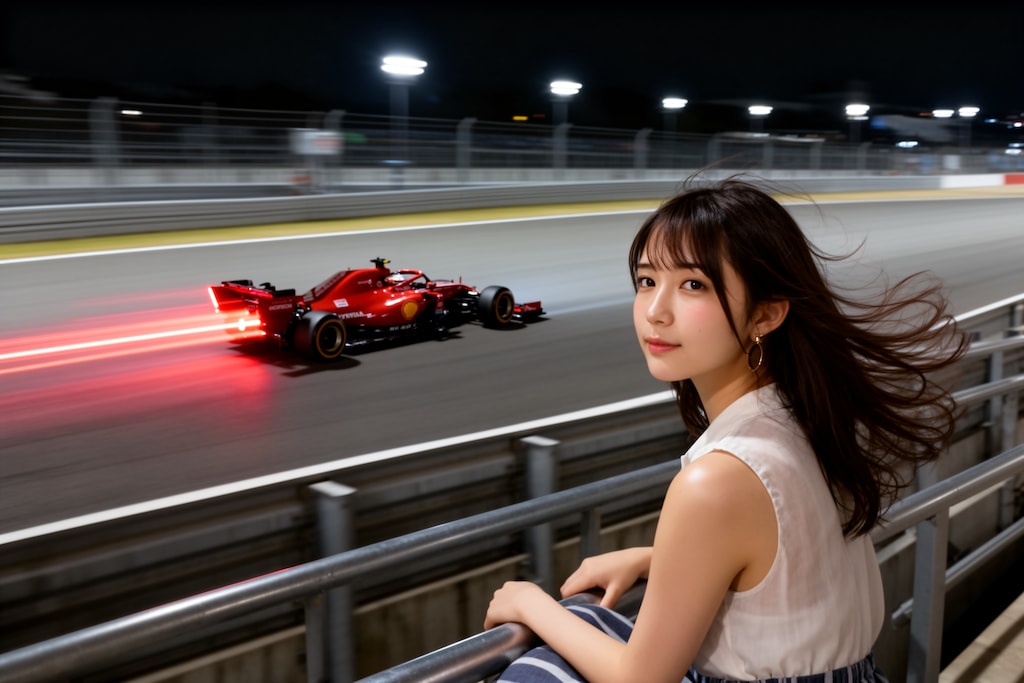 レース観戦する女性