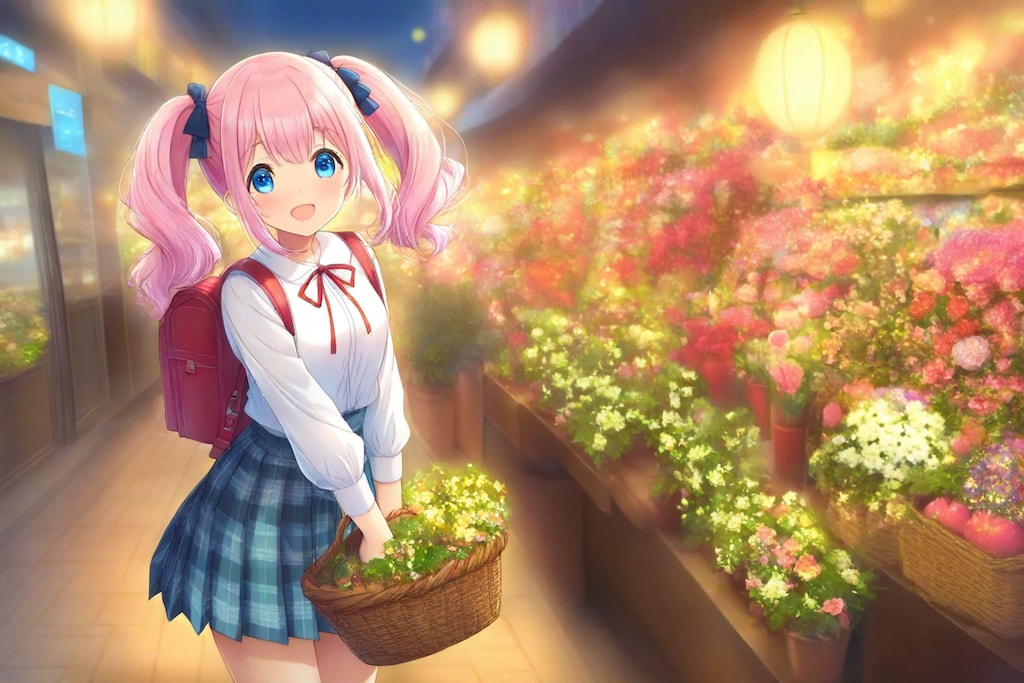 花屋の灯りと小さな背中