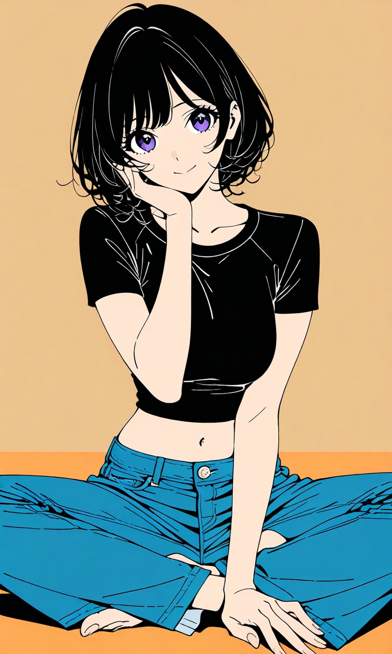 Tシャツ、ジーンズ、ボブ | の人気AIイラスト・グラビア