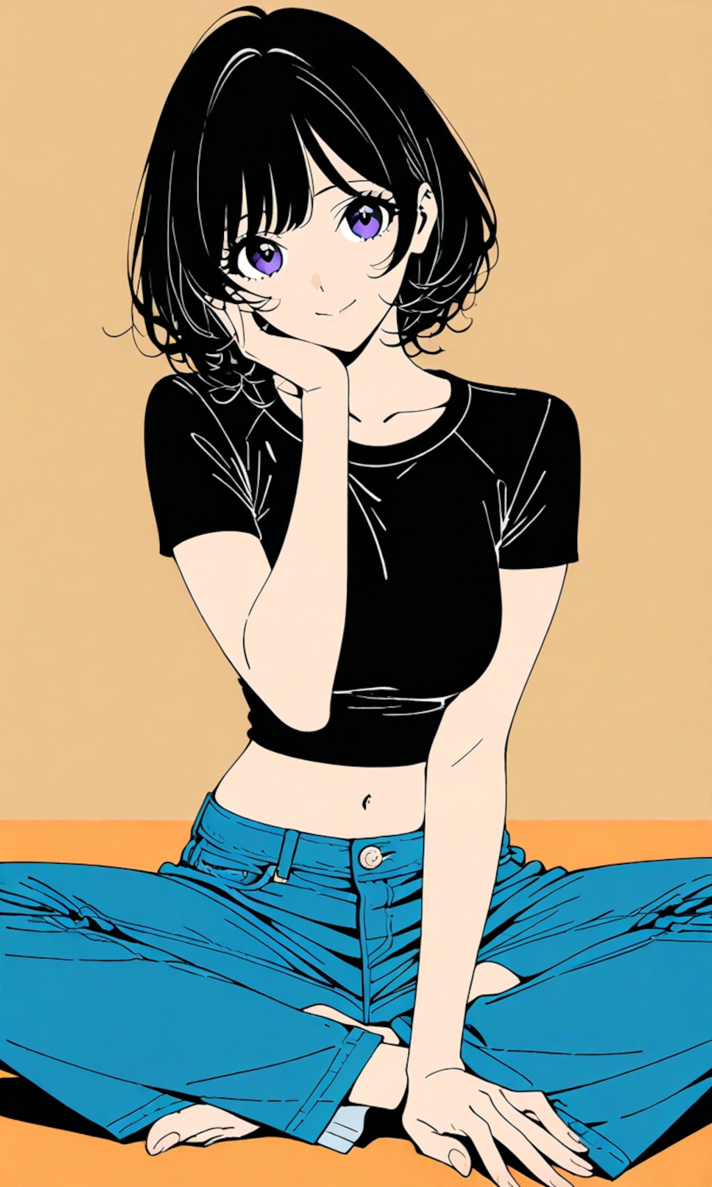 Tシャツ、ジーンズ、ボブ