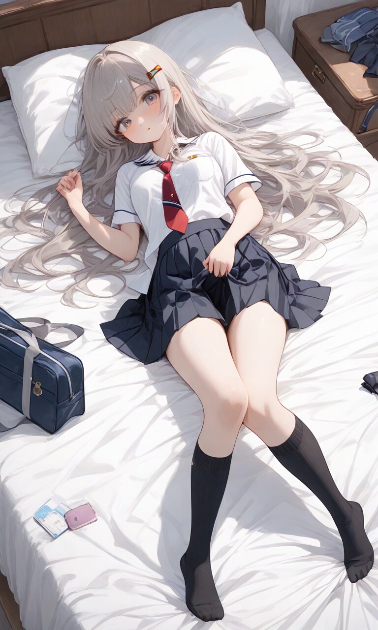 灰髪ロングJK | の人気AIイラスト・グラビア