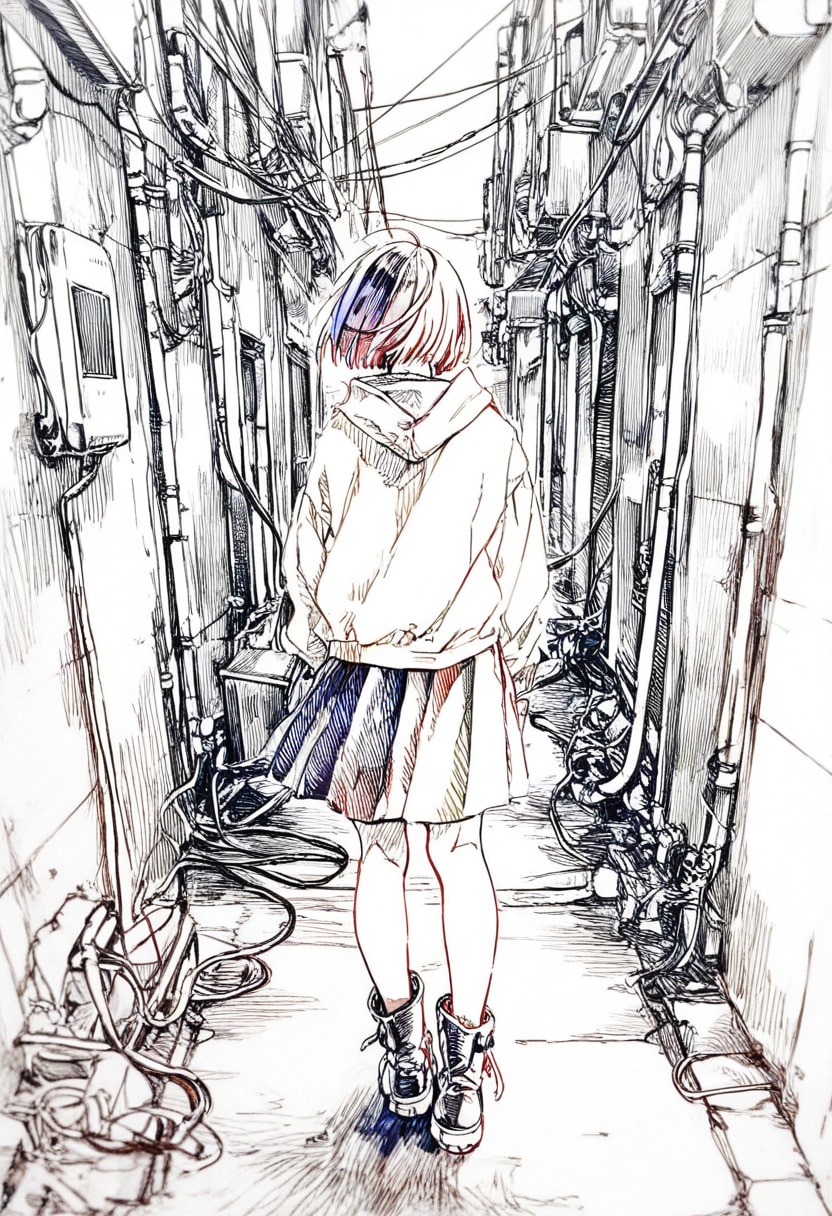 裏路地(線画)(2) | の人気AIイラスト・グラビア