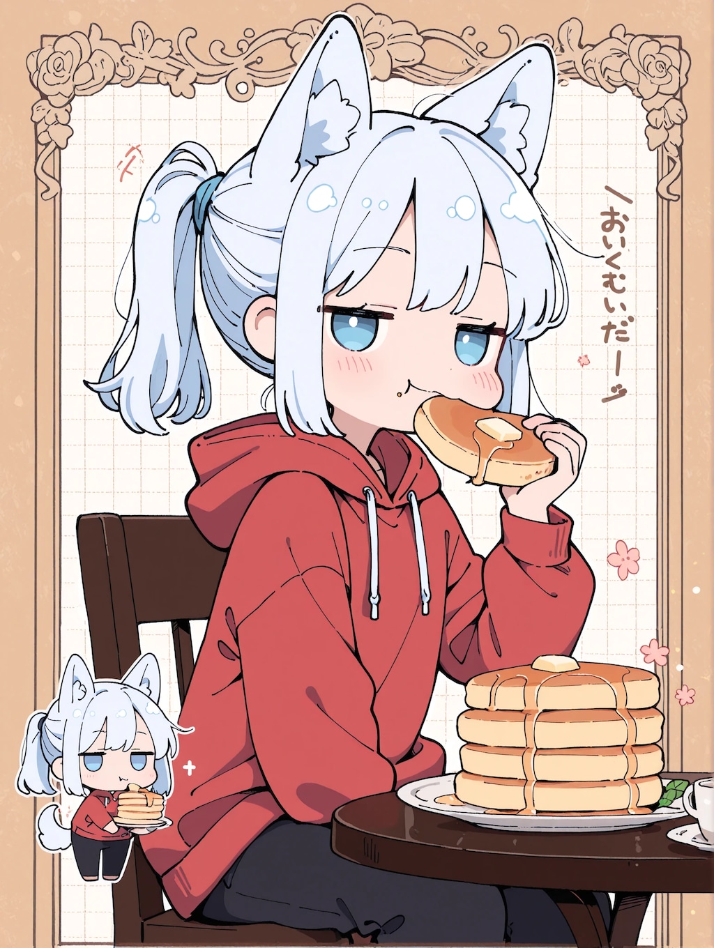 謎のお皿に山盛りパンケーキ