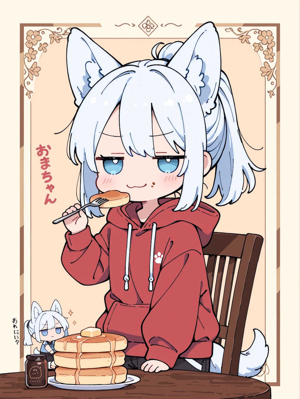 謎のお皿に山盛りパンケーキ