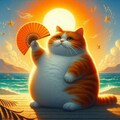 ファンタジー風 暑い夏の太った猫 4枚目