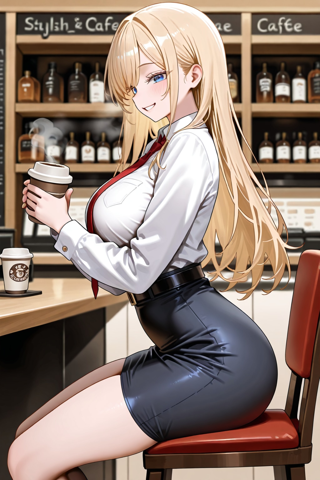 カフェでコーヒーを飲むビジネスウーマン