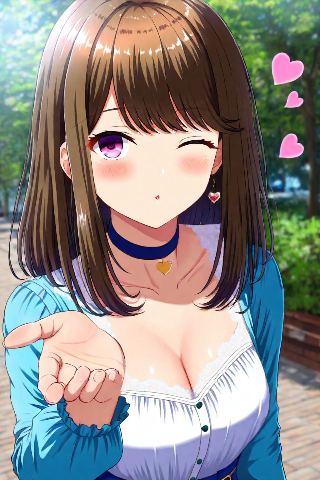 チョーカー付きガールの投げキス