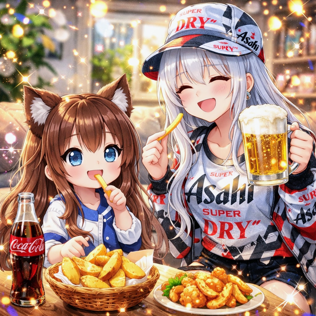 おやつにフライドポテトを食べる小さな女の子