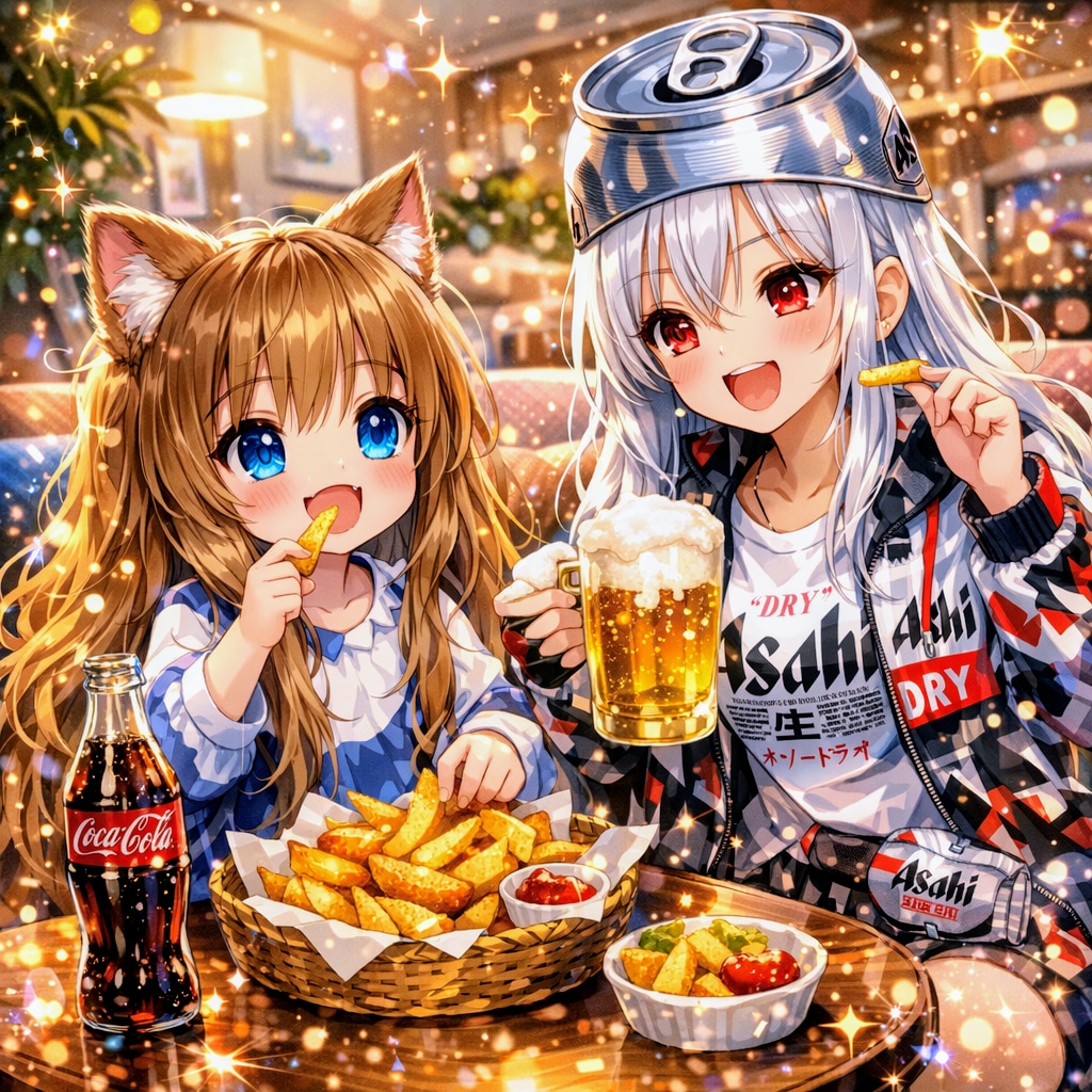 おやつにフライドポテトを食べる小さな女の子