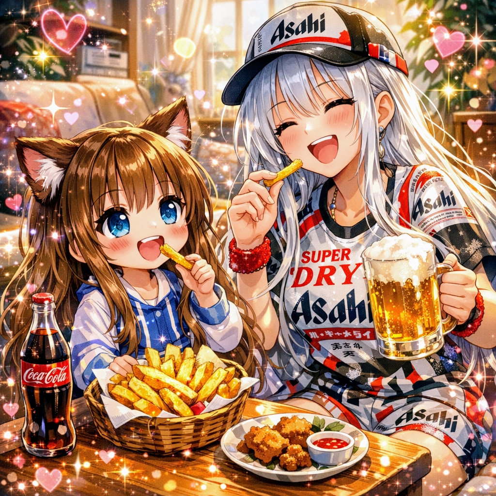 おやつにフライドポテトを食べる小さな女の子