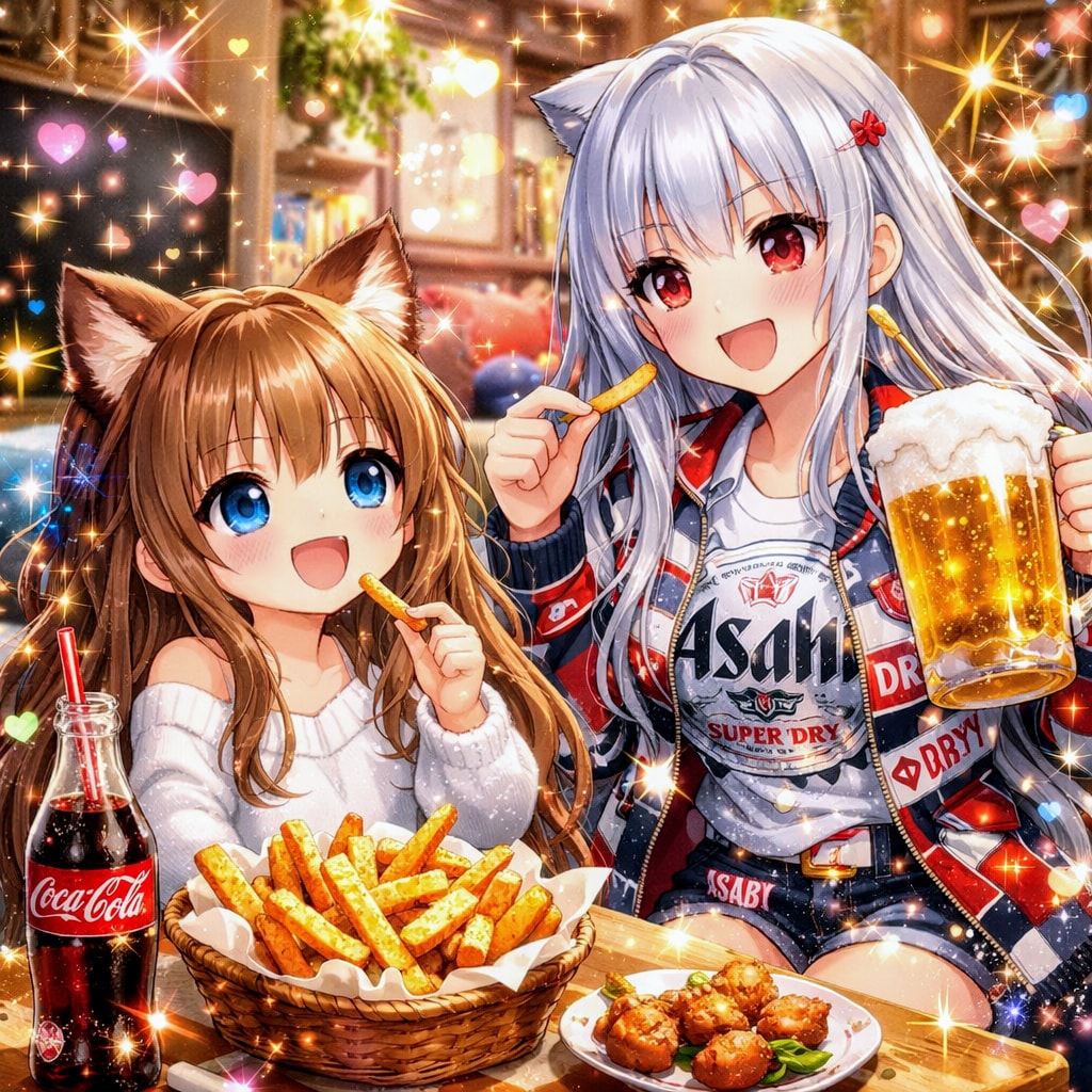 おやつにフライドポテトを食べる小さな女の子