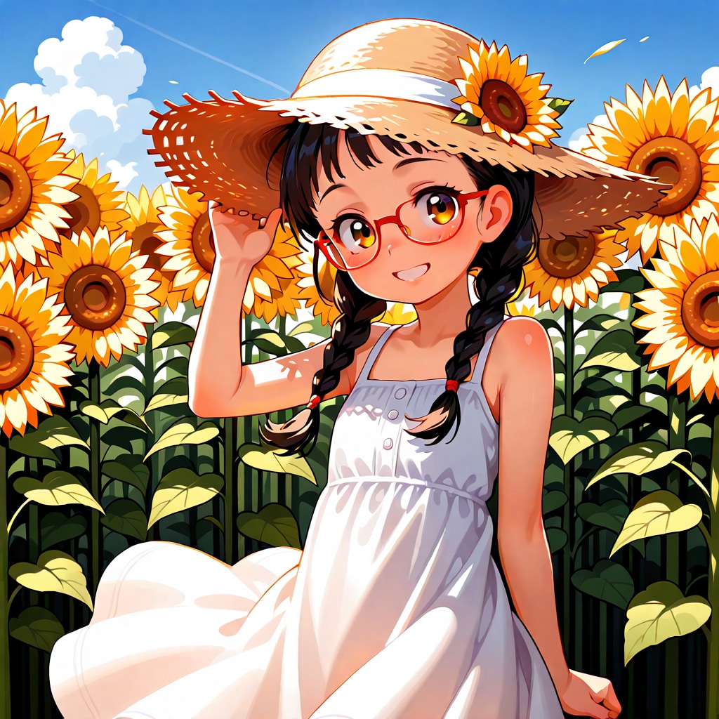 ひまわりと三つ編み眼鏡