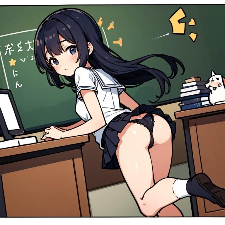 ロングヘアJ〇ちゃんのパンチラ（黒）