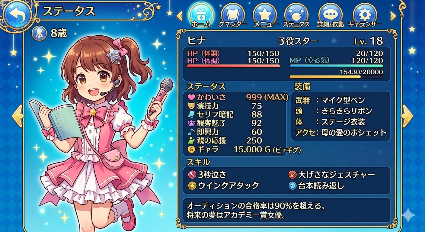 天才子役のステータス | の人気AIイラスト・グラビア