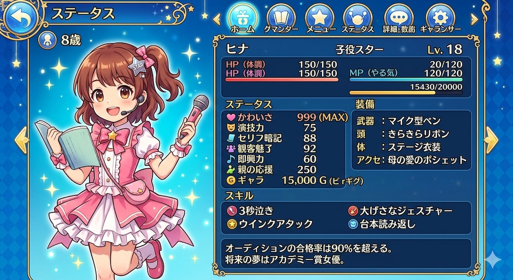 天才子役のステータス