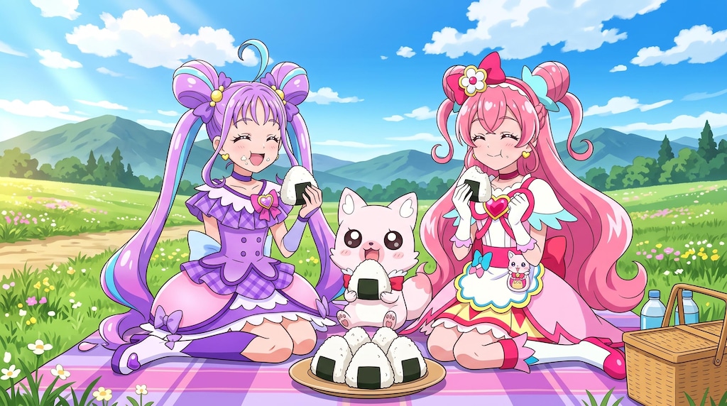 キュアプレシャス、キュアキュンキュンと、おむすびピクニック！