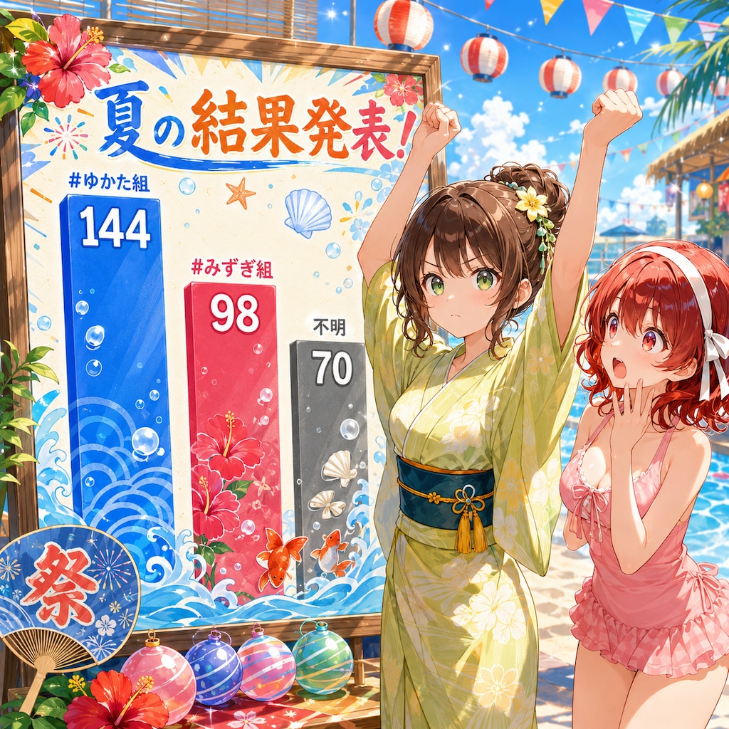 中間発表！！ #ゆかた対みずぎ