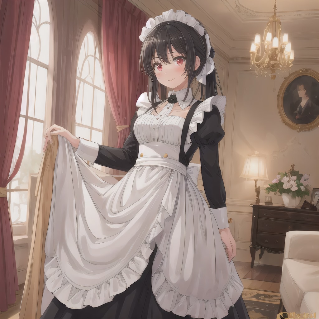 黒髪ロングでメイド服の少女４５