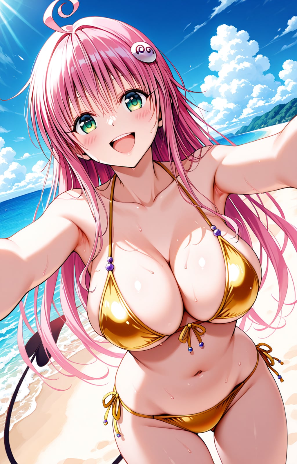 金色ビキニのララと一緒