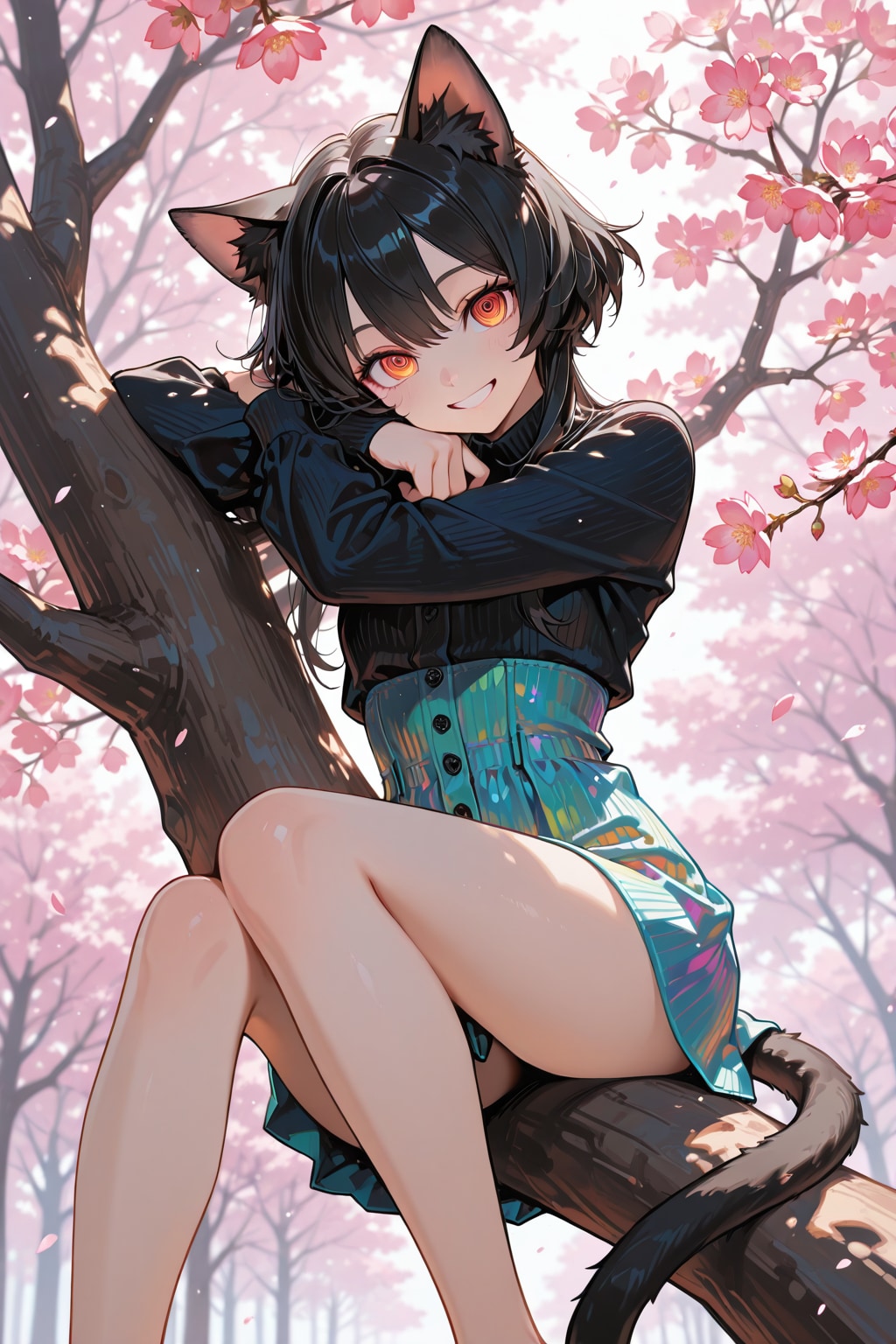 春に浮かれる木登りキャット