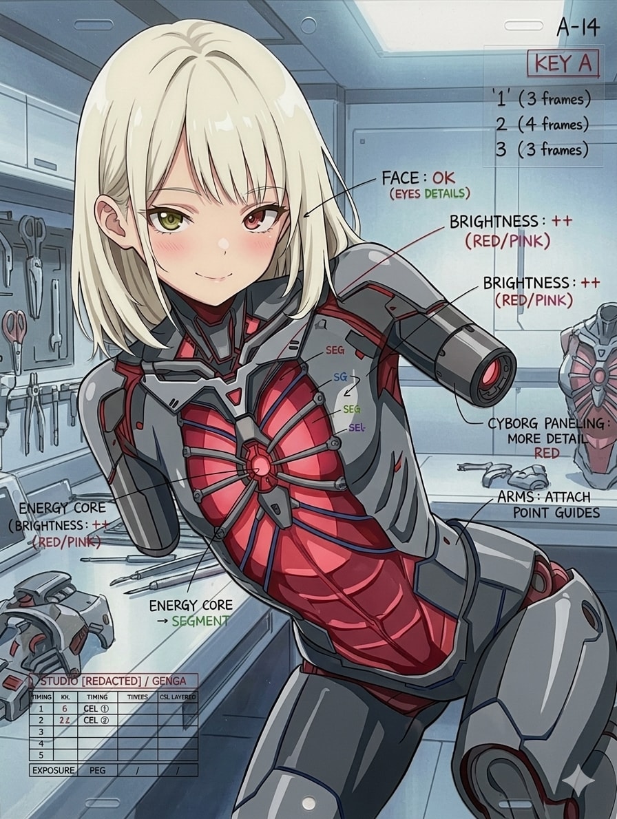 セル画化　←　アニメ原画風サイボーグ００1_バーサー娘：鮎川早紀γ