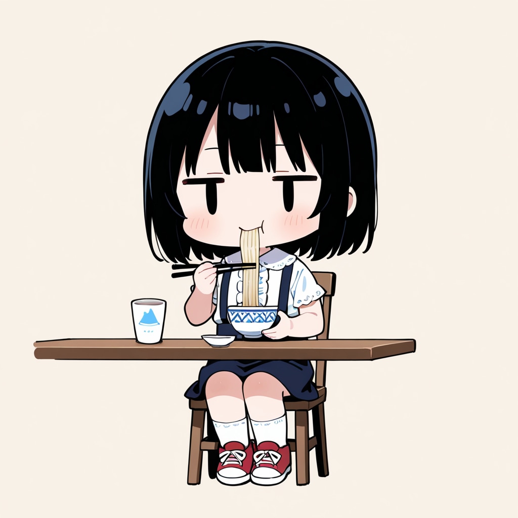 麺を食べる