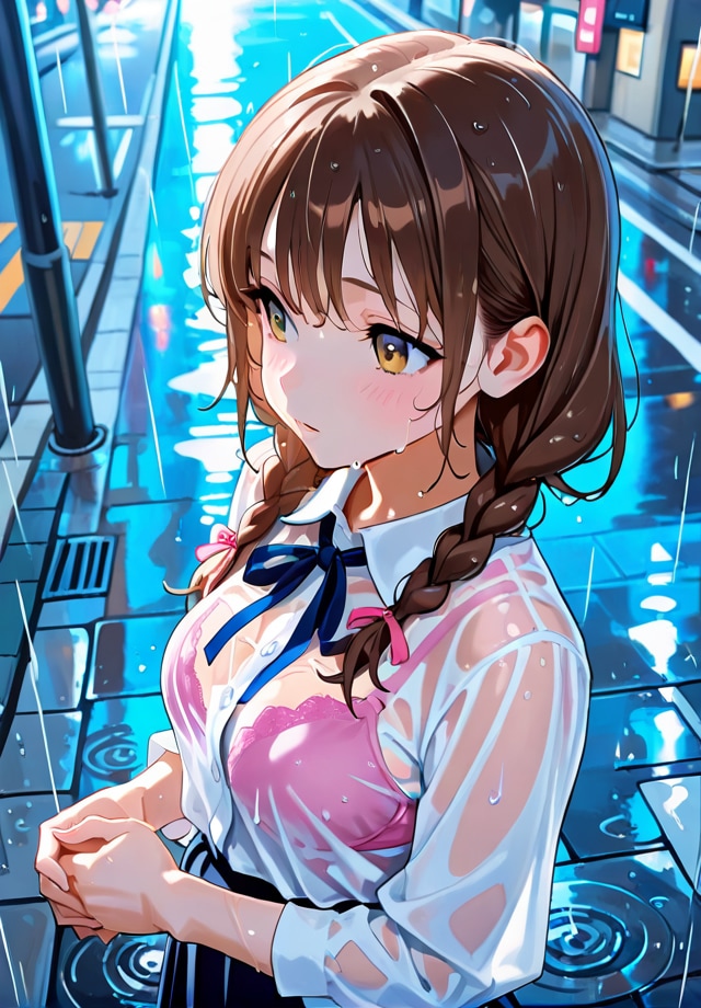 雨に透けるピンクのブラジャー