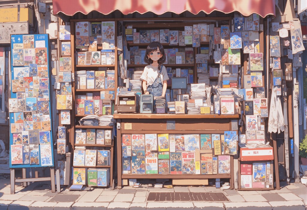 本屋さんで店番をする女の子