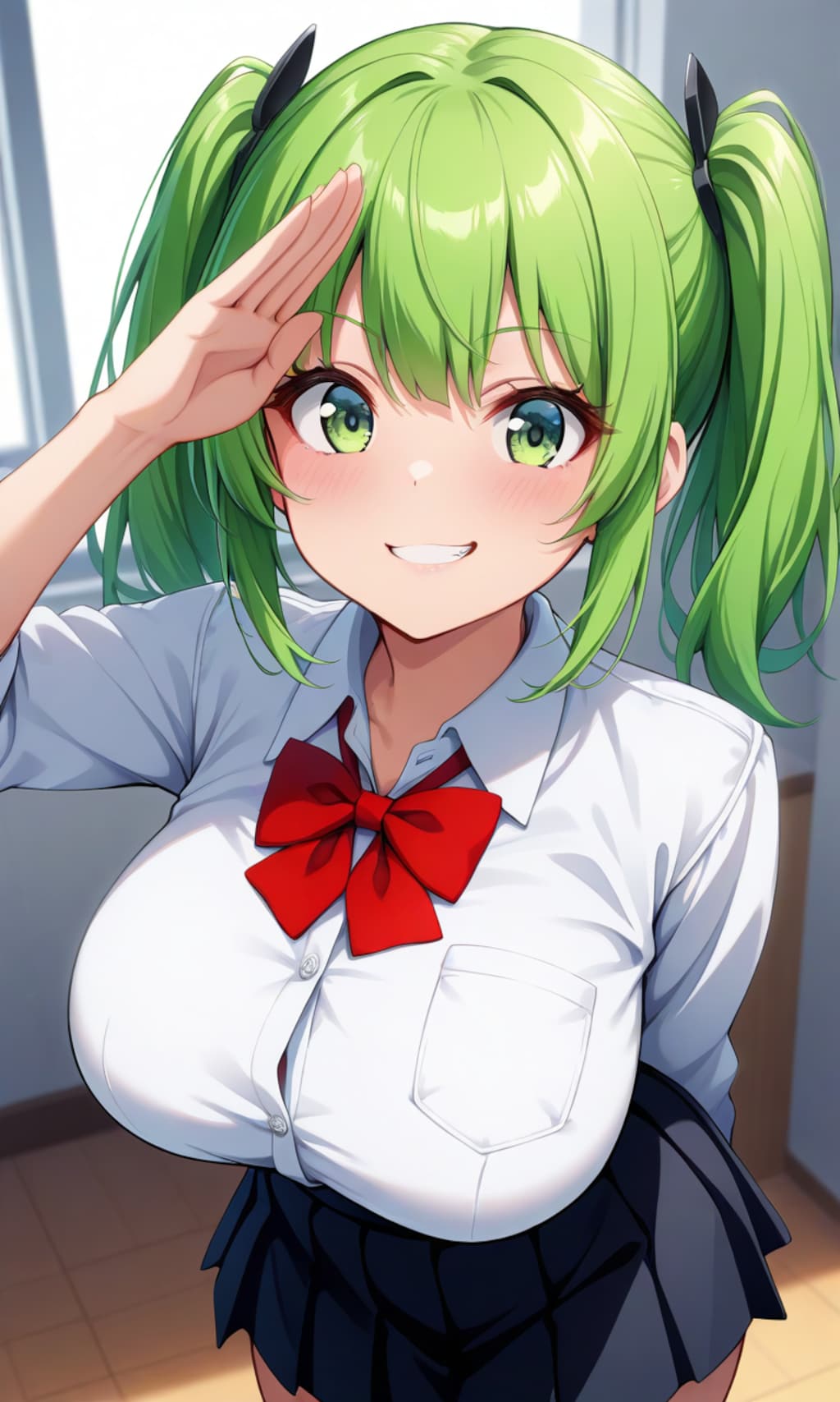 敬礼するあおいちゃん