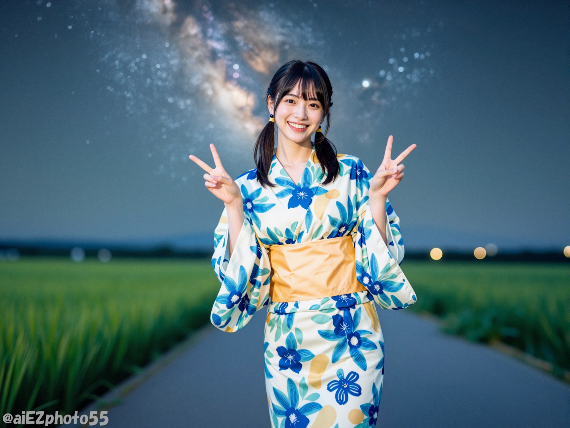 星空をバックに