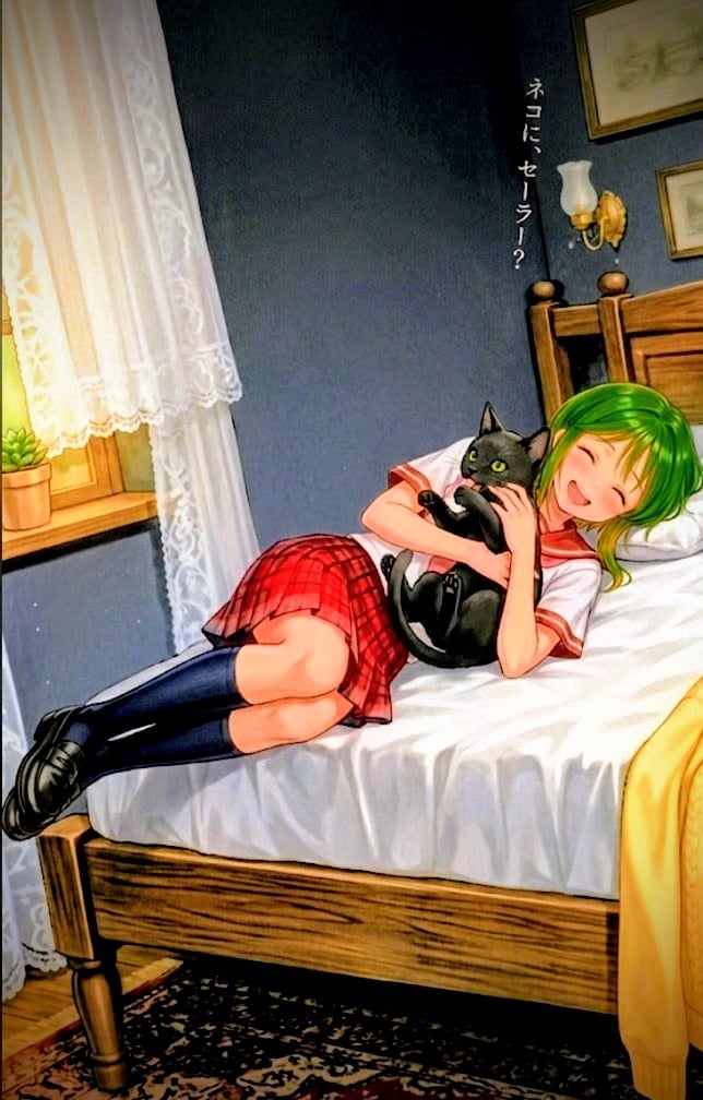 大好きな黒猫と、緑髪の子