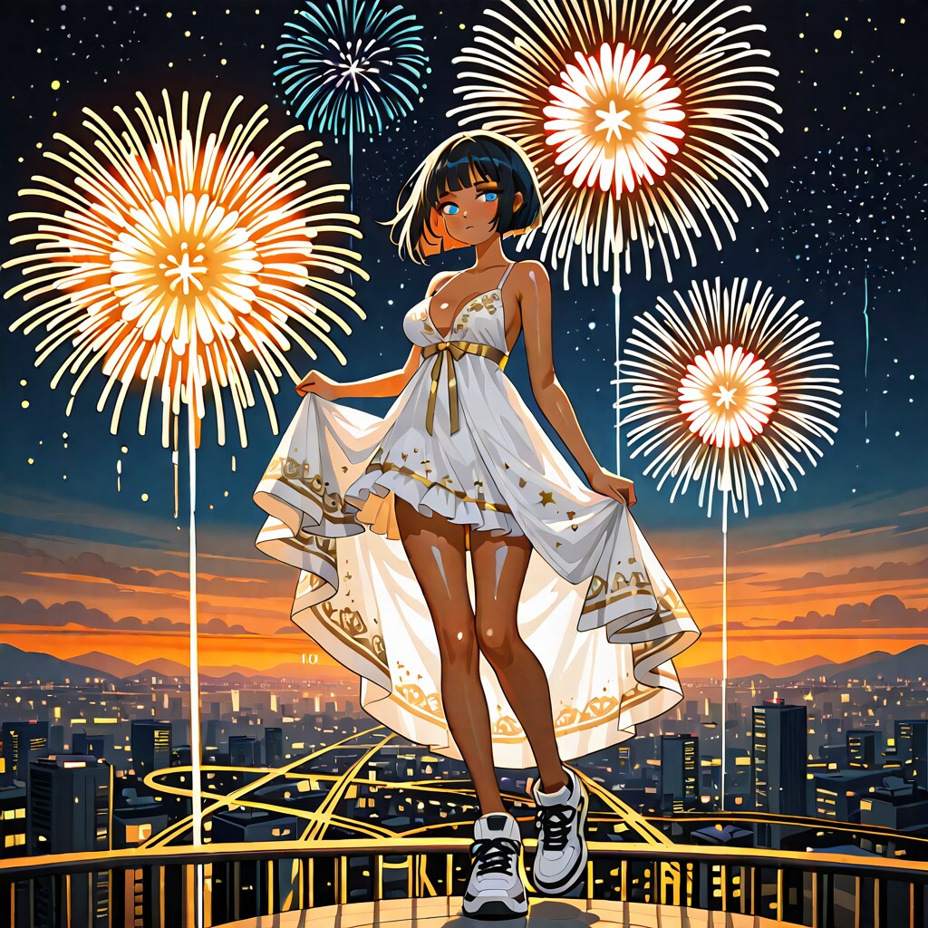 Fireworks in the night city