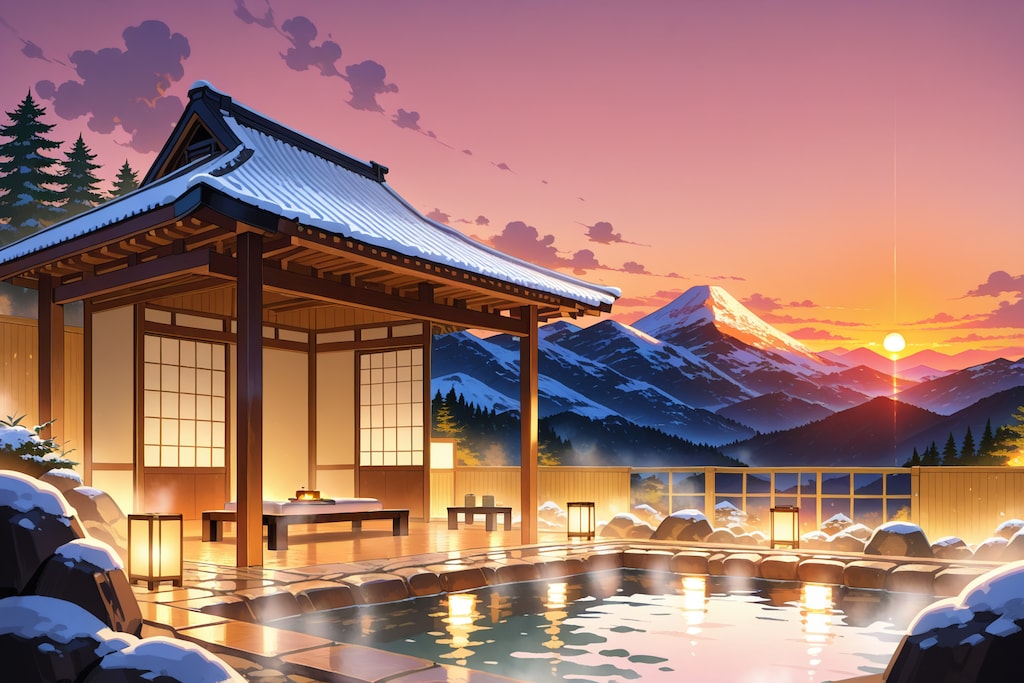 露天風呂と夕暮れ