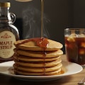 デザートのメイプルシロップ掛けホットケーキ 3枚目