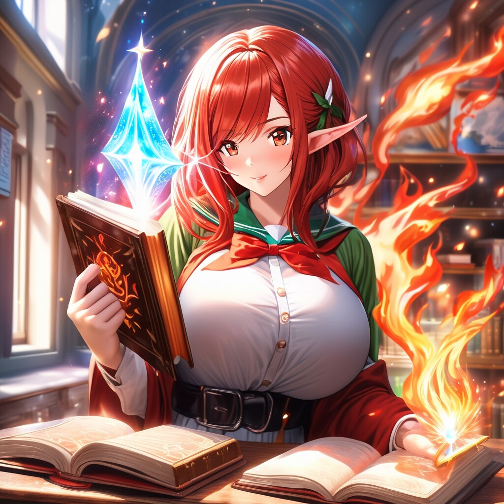 炎の魔法を自習中の巨乳美少女エルフちゃんがエラいことになっている件