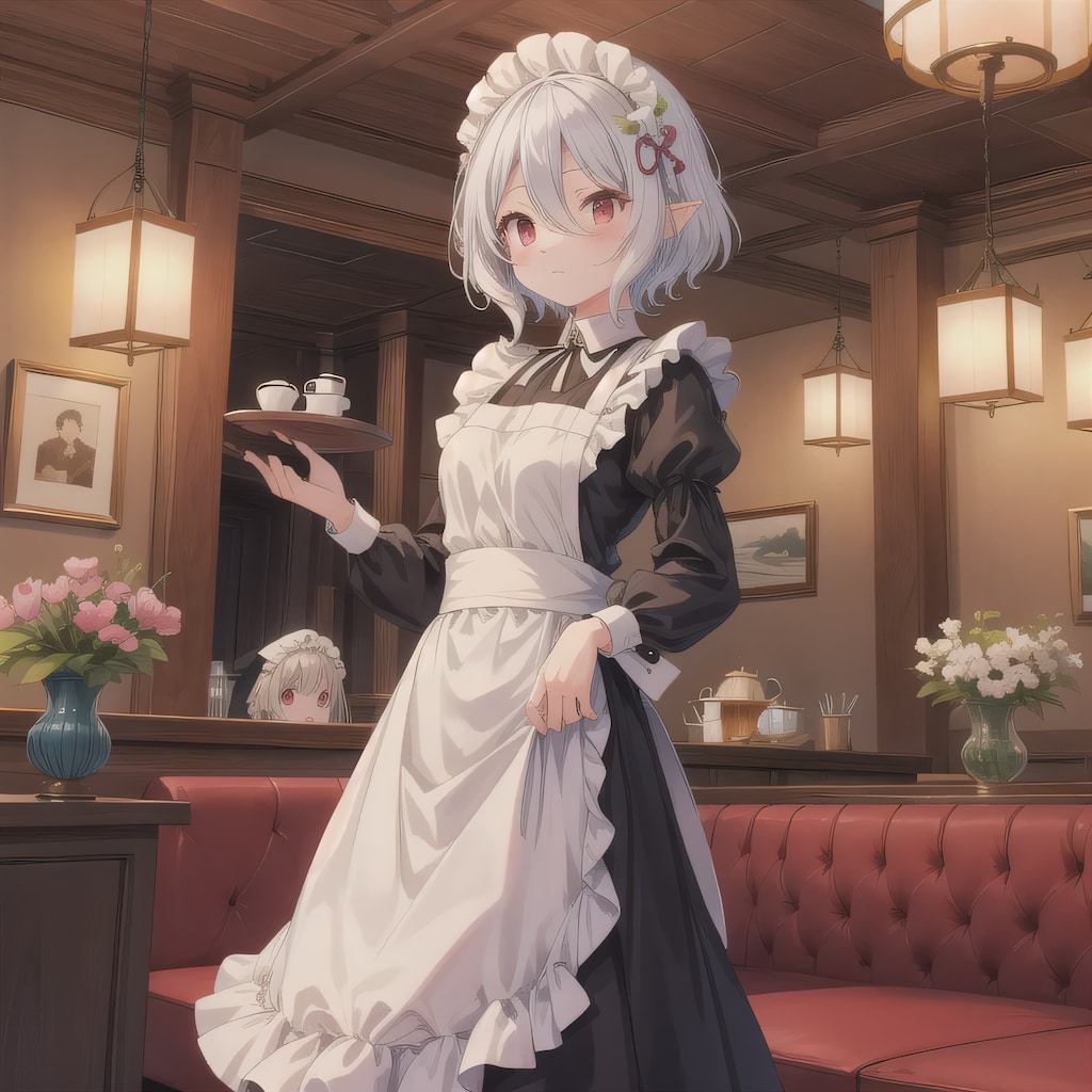 白髪ボブでルビーアイのメイド