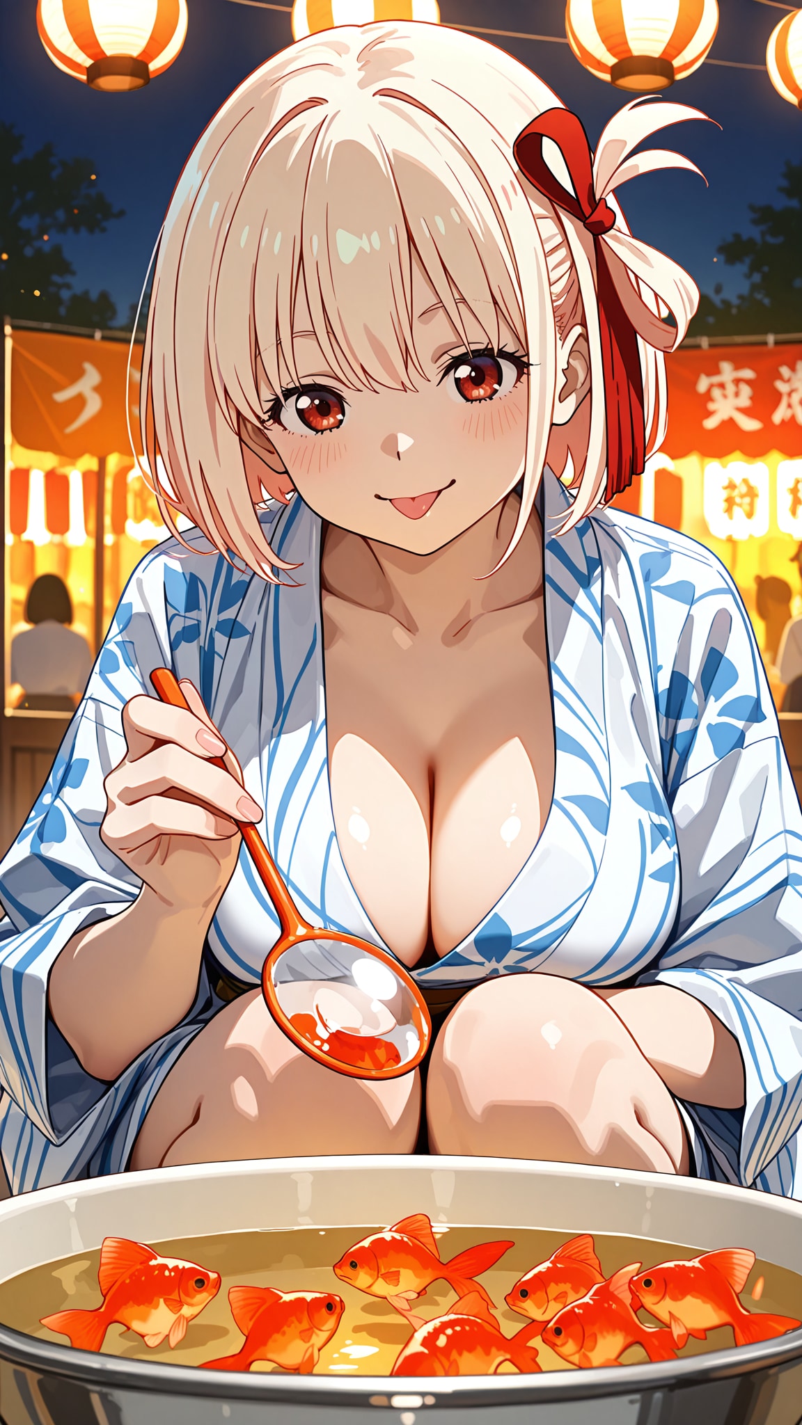 夏祭りの金魚すくい