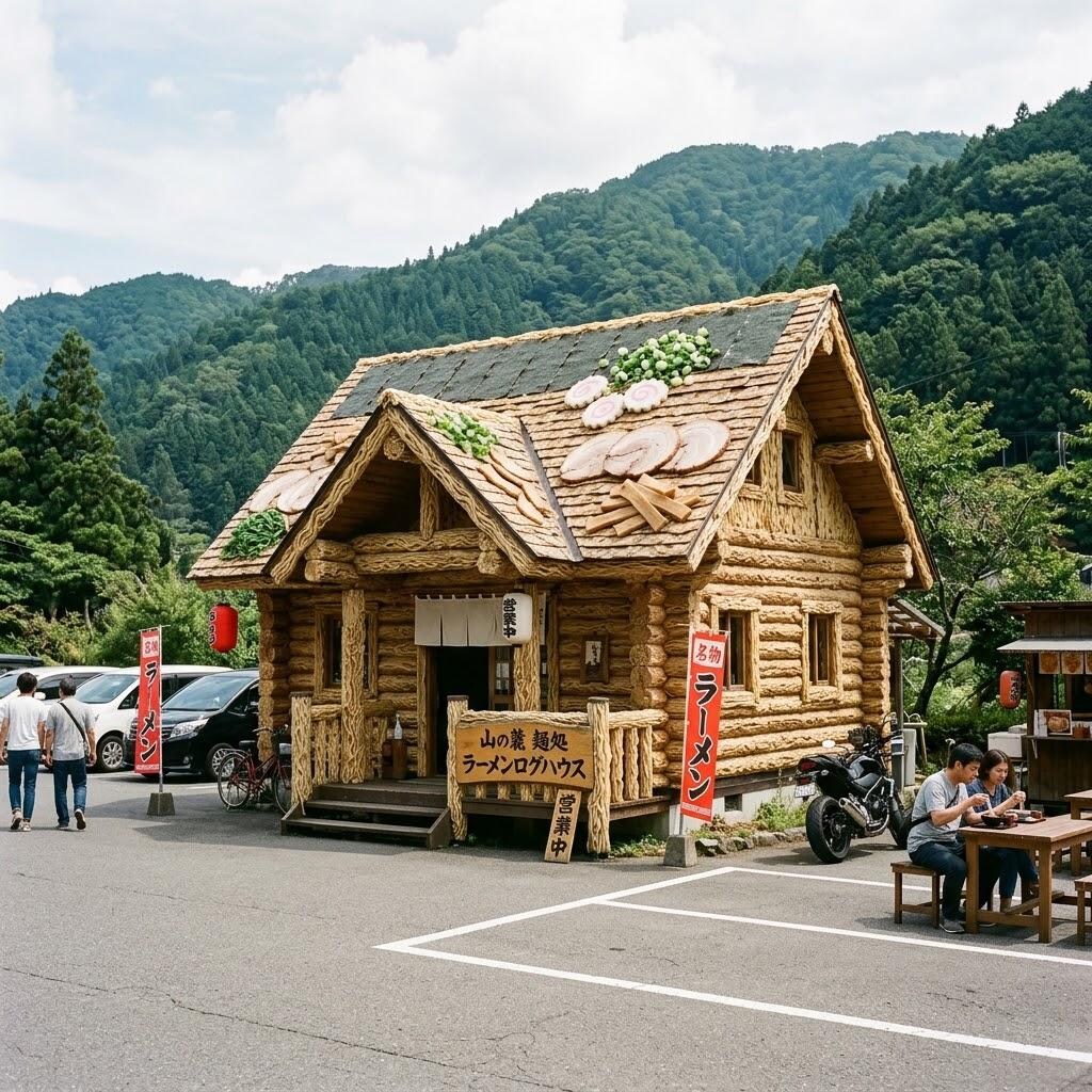 ラーメン風のバス停など