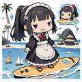 南国で波に乗るメイドちゃん 4枚目