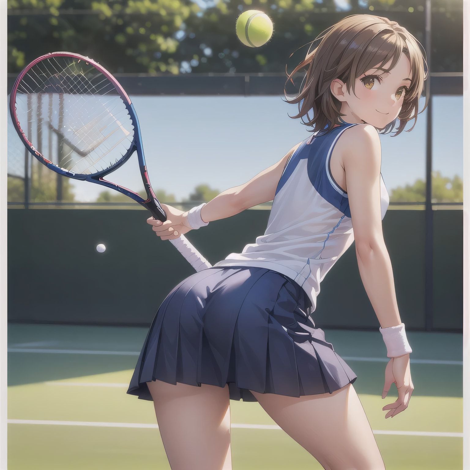 茶髪ボブでテニスウェアの少女１０ | の人気AIイラスト・グラビア