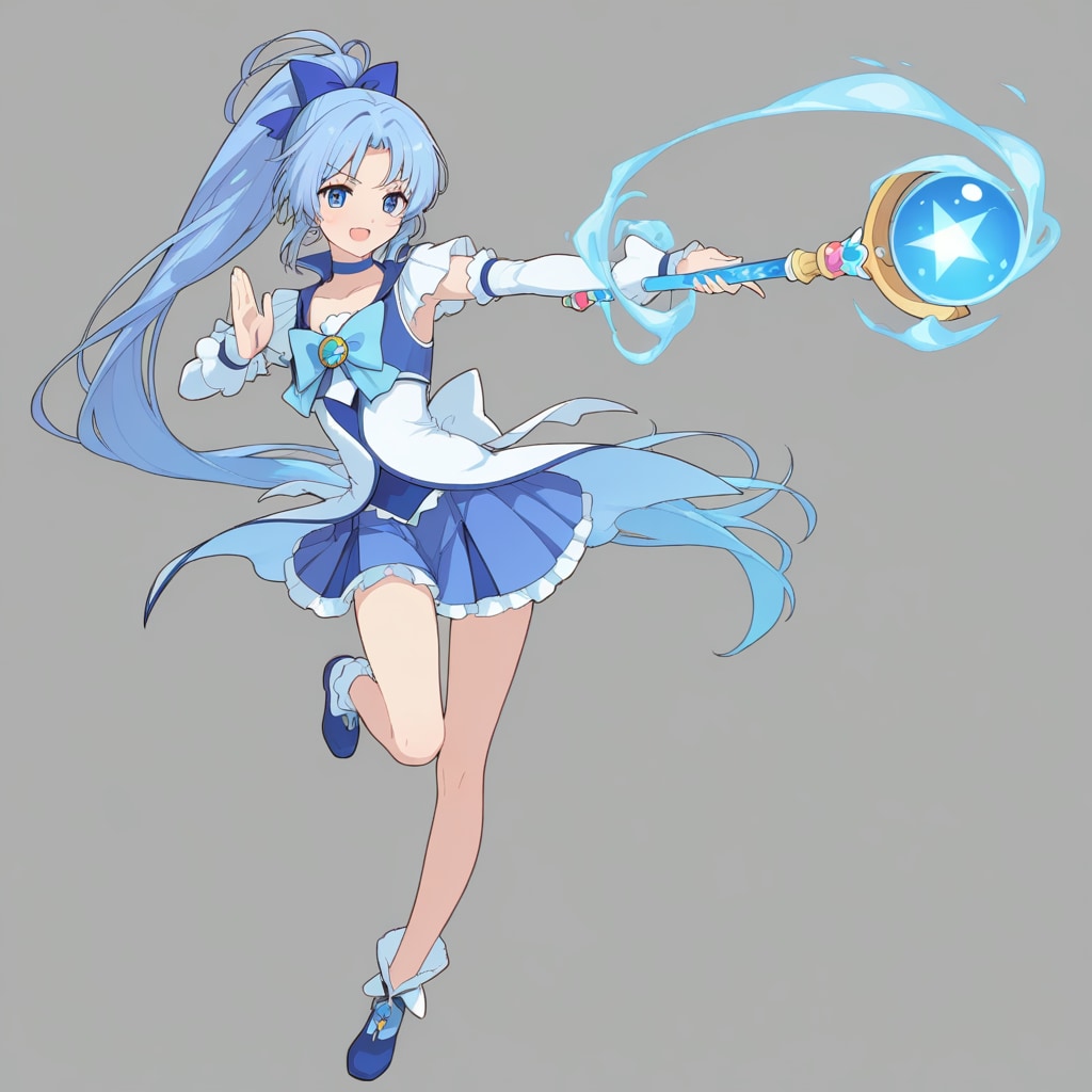青髪のポニーテールの魔法少女