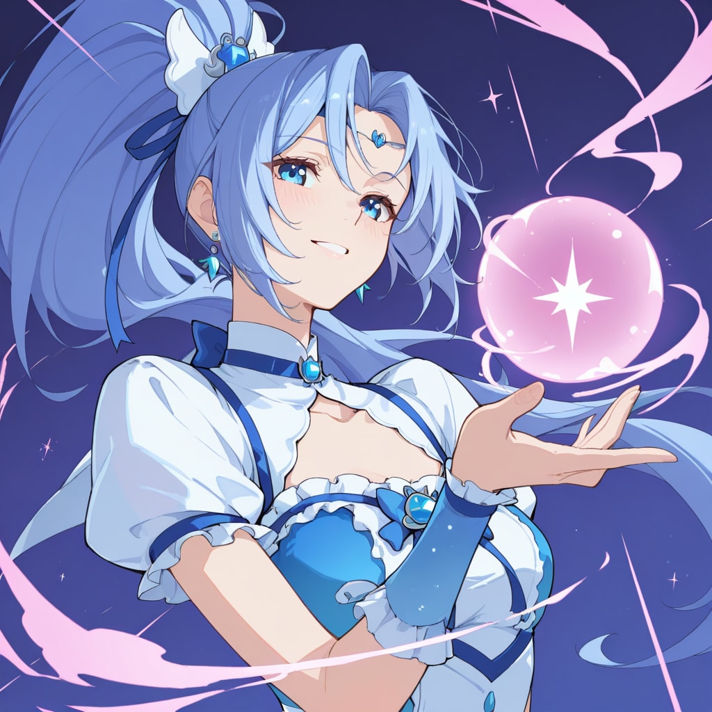 青髪のポニーテールの魔法少女