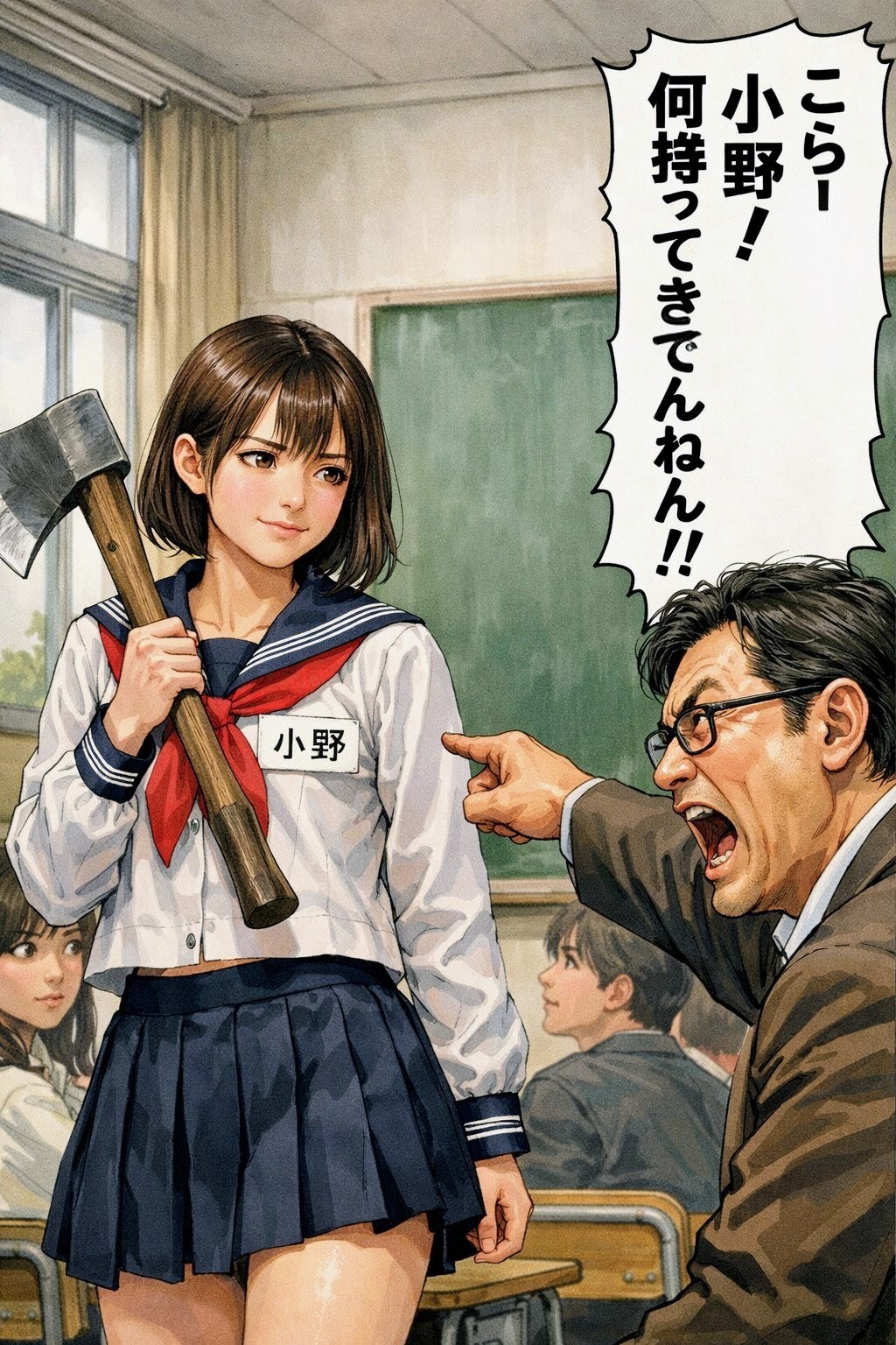 学校に斧持って来た、小野お姉やん🪓