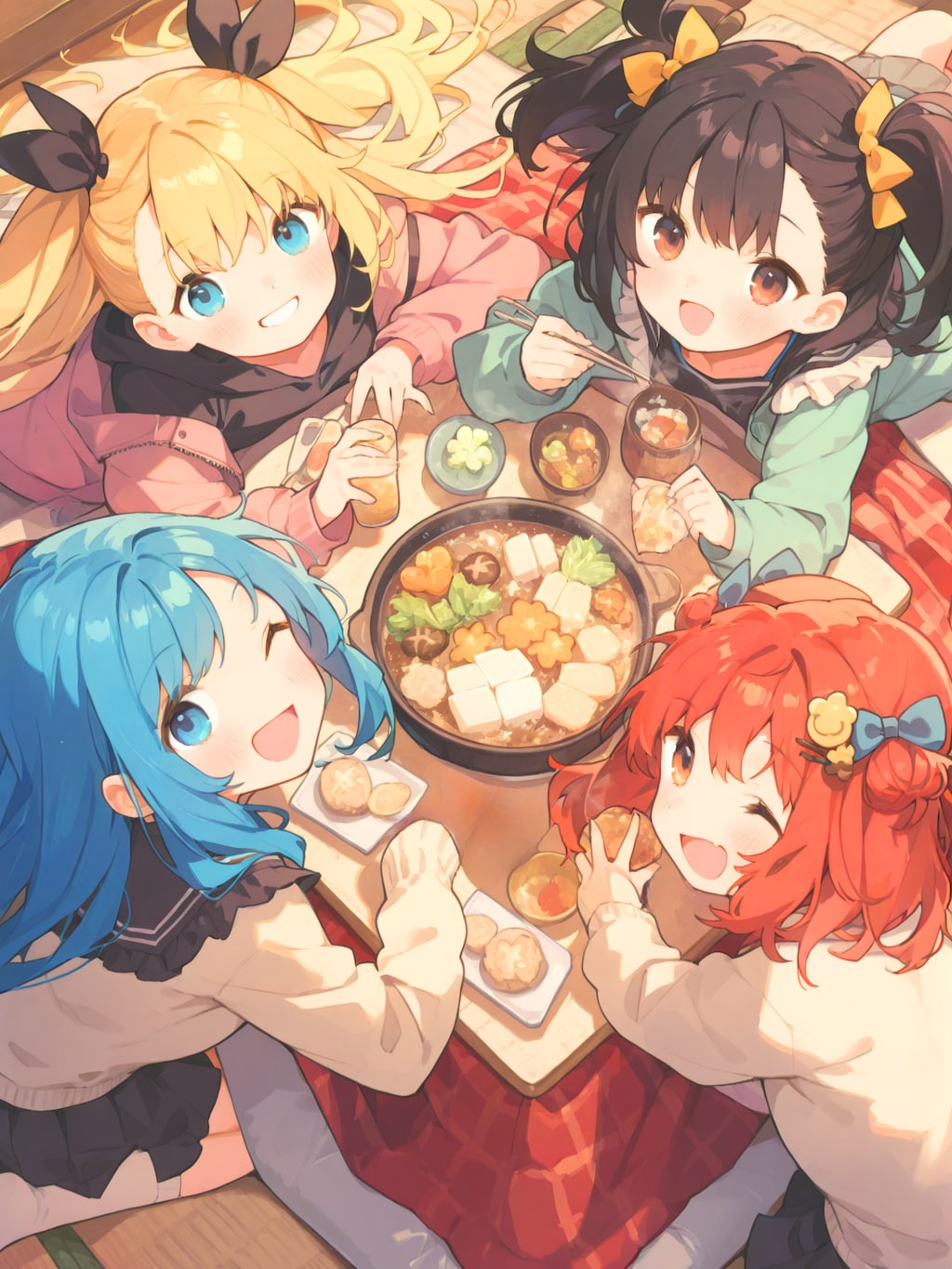 こたつを囲んで鍋パーティ