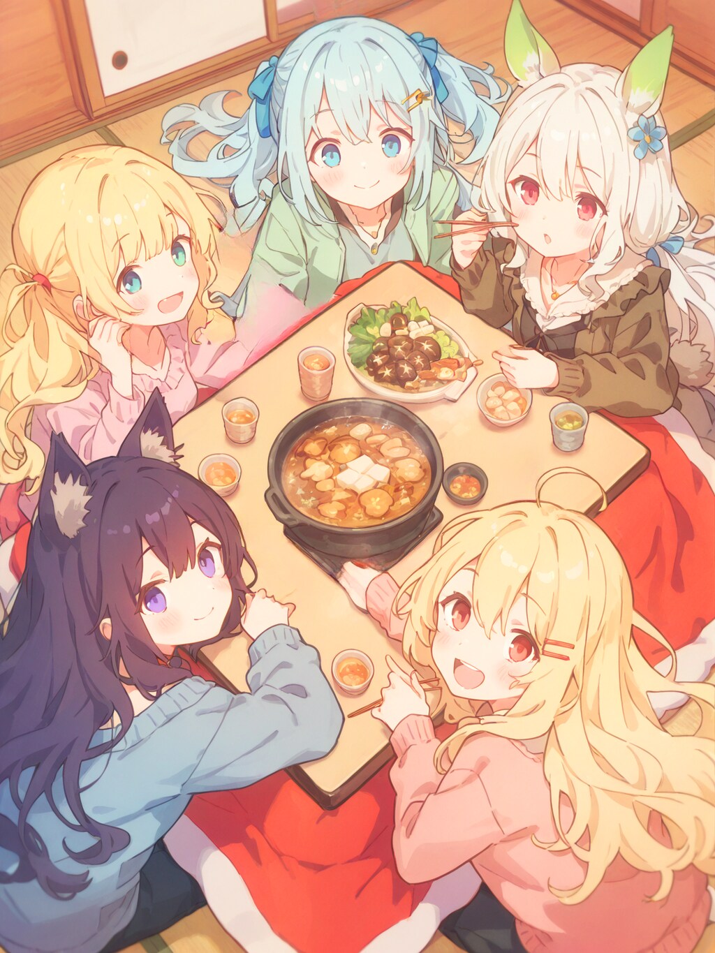 こたつを囲んで鍋パーティ